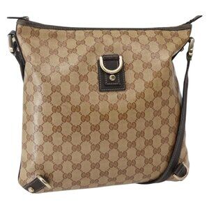 Authentic GUCCI GG Crystal Abbey Bag Coated Canvas Outlet Beige Gold 268642